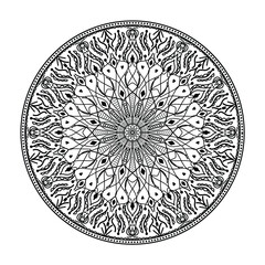 An intricate black and white mandala design