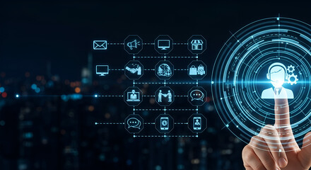 Finger touching customer service hologram interface