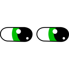 Cartoon Pair Of Eyes Black Outline Green Iris With White Highlights On Transparent Background