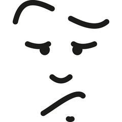 Cartoonish Depiction Of a Sad Face With Black Outline Against Transparent Background