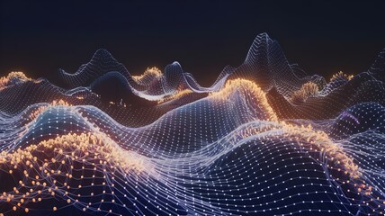 Abstract 3D Glowing Particle Waves in Dark Space