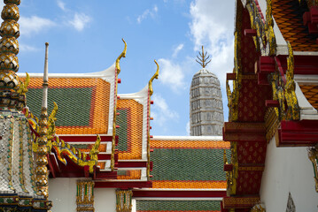 Roofs and pagodas in Wat Pho or Pho Temple, Wat Phra Chetuphon Wimon Mangkhalaram Rajwaramahawihan, Bangkok, Thailand