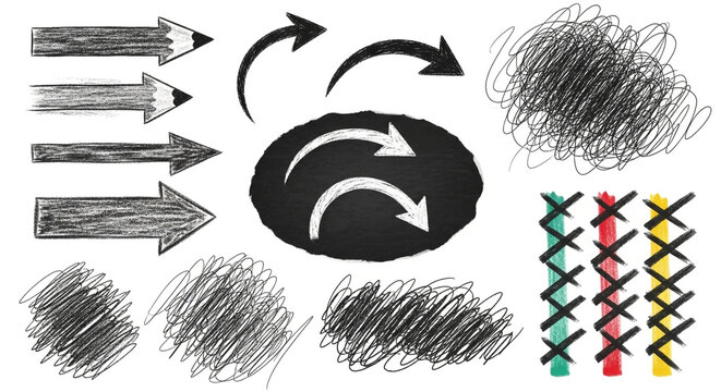 Dynamic hand drawn arrows and scribbles offering creative direction, progress, and abstract elements for modern design projects