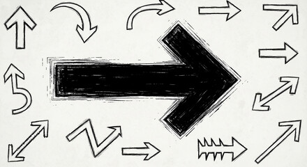 Dynamic hand drawn arrows in various styles and directions guide your way through modern design projects and creative concepts