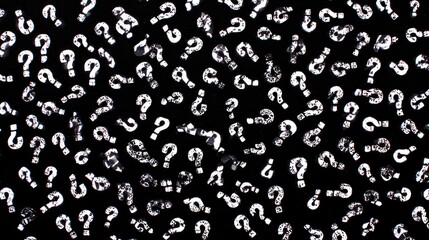 White Glitter Question Marks Pattern on Dark Black Background