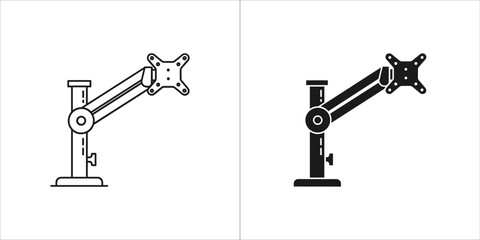 Adjustable monitor arm mount, outline and black silhouette