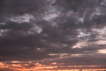 dark grey stratocumulus clouds in sky at dusk