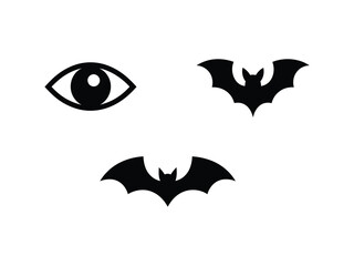 Naklejka premium Eye and bat icons simple flat vector design elements isolated on white background for Halloween or surveillance concepts