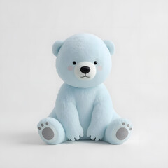Blue Plush Teddy Bear Sitting on Light Background 3D