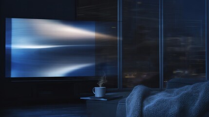Relaxing Evening Indoors Watching Tv with Hot Drink and City View
