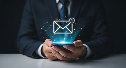 Professional businessman receives important notification on smartphone, symbolizing new opportunities and urgent communication in modern business.