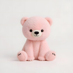 Cute Pink  Bear Sitting on White Background