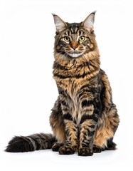 Obraz premium Fluffy Maine Coon cat, seated, studio shot