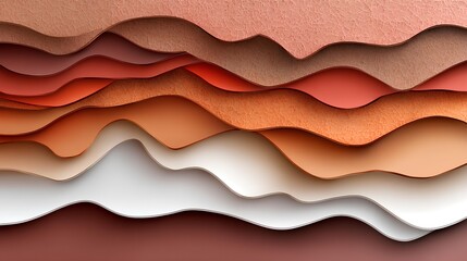 Obraz premium Abstract layered paper composition featuring various shades of peach, coral, and cream, creating a textured and visually appealing background for design projects and creative applications
