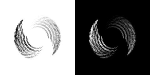 Dynamic abstract spiral sound wave rhythm lines. Circular spiral sound wave rhythm of lines. Circular futuristic abstract lines, black and white background.
