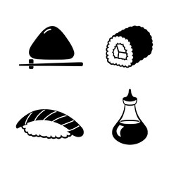 Sushi Vector Icons Set: Japanese Food, Rolls, Nigiri and Soy Sauce