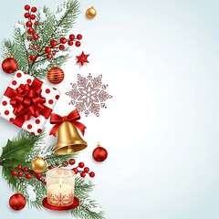 Beautiful Christmas Tree with Gift Boxes, Ornaments, and Golden Lights on Beige Background