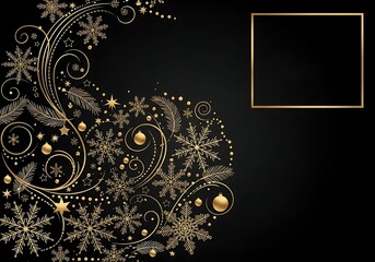 Black and Gold Christmas Border with Sparkling Decorations and Festive Light Effects