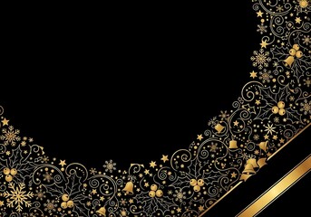 Black and Gold Christmas Border with Sparkling Decorations and Festive Light Effects