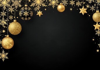 Black and Gold Christmas Border with Sparkling Decorations and Festive Light Effects