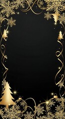 Black and Gold Christmas Border with Sparkling Decorations and Festive Light Effects