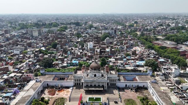 Aerial 4k shot of Chota Imambara in Husainabad, Lucknow, Uttar Pradesh, India