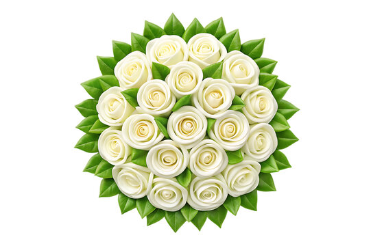 Elegant bouquet of white roses with green leaves isolated on transparent background