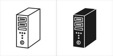 Computer server icon in outline and solid black