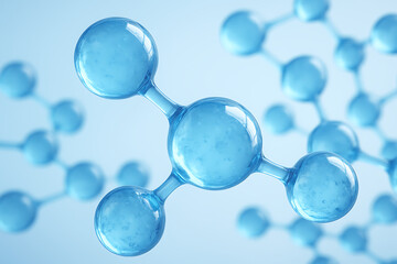 Abstract molecular structure in bright blue light representing science, chemistry, medicine, or biotechnology research and development concept