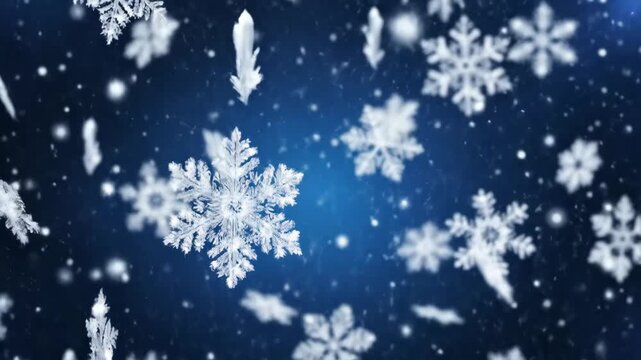 Intricate Snowflakes on Blue - A festive video featuring multiple snowflakes with detailed and intricate designs.