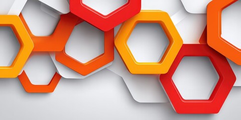 Abstract Composition Of Hexagonal Shapes In Red Orange And White Colors