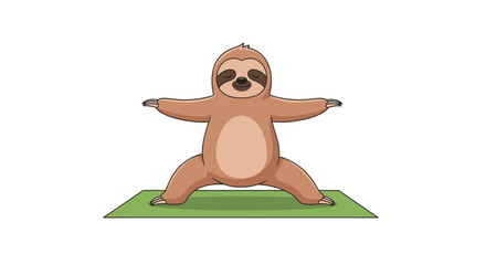 Adorable cartoon sloth gracefully practicing yoga on a green mat, embracing mindfulness and relaxation in a charming, playful style © Rosi