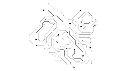 Technology black circuit diagram concept. High-tech circuit board connection system.Vector abstract technology on a white background.