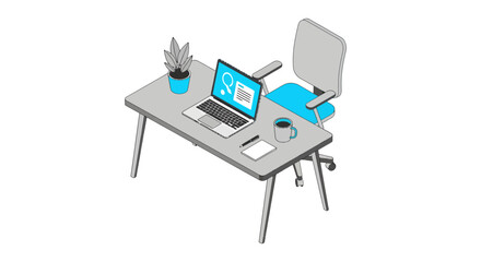 Modern minimalist workspace setup with laptop, coffee, and plant creates productive atmosphere