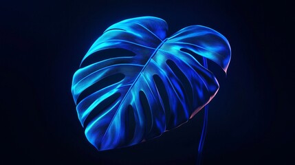 Vibrant Neon Tropical Leaf Glowing Blue