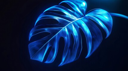 Vibrant Blue Neon Tropical Leaf Glow