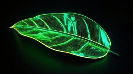 Vibrant Neon Tropical Leaf in Fluorescent Green