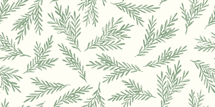 Fototapeta Minimal christmas seamless pattern with pine branches. Flat hand drawn vector illustration