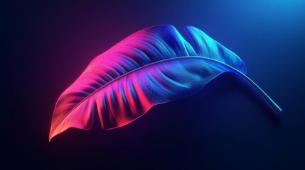 Vibrant Neon Tropical Leaf in Red and Blue