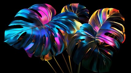 Vivid Neon Tropical Leaves Arrangement Glow