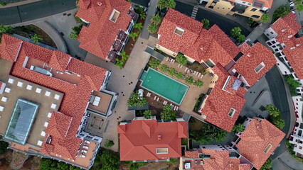 Aerial mediterranean city rooftops. Beautiful Portugal residential districts