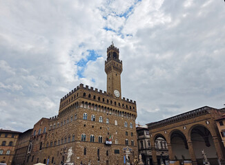 Palazzo Vecchio and the Loggia dei Lanzi in Piazza della Signoria, Florence, Italy