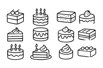 Cakes and desserts icon set in doodle style vector illustration
