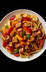 Savory Noodles with Meat, Peppers, and Sauce