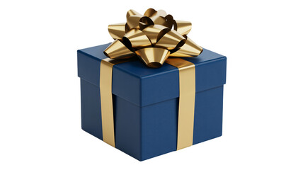 Obraz premium Elegant navy gift box with golden ribbon and bow offers luxury surprise