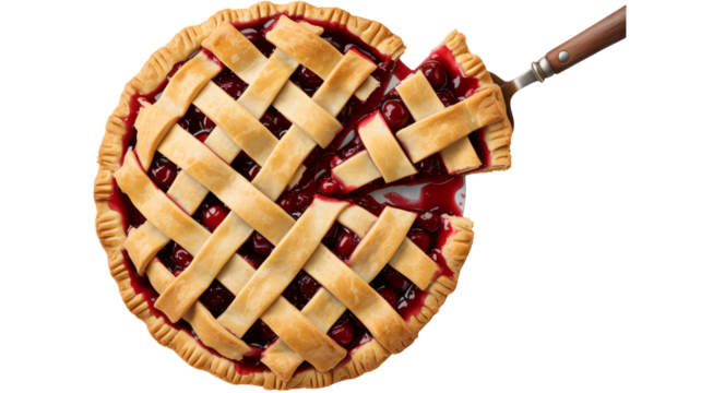 Homemade cherry pie with lattice crust offers delicious comfort dessert