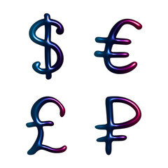 Obraz premium 3d multiple currencies symbol set Dollar euro pound ruble