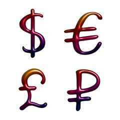 3d multiple currencies symbol set Dollar euro pound ruble