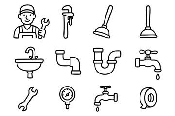 Plumbing elements doodle icon set vector illustration
