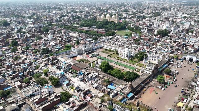 Aerial 4k shot of Chota Imambara in Husainabad, Lucknow, Uttar Pradesh, India